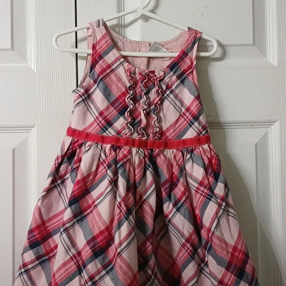 Gymboree pink blue red plaid sleeveless dress Sz 5T EUC